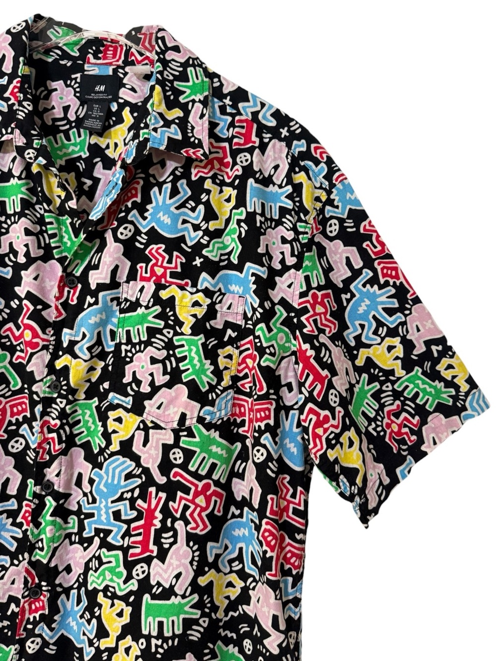 100% Cotton Keith Haring AOP Pop Art Dancing Figures & Dogs Size Large
